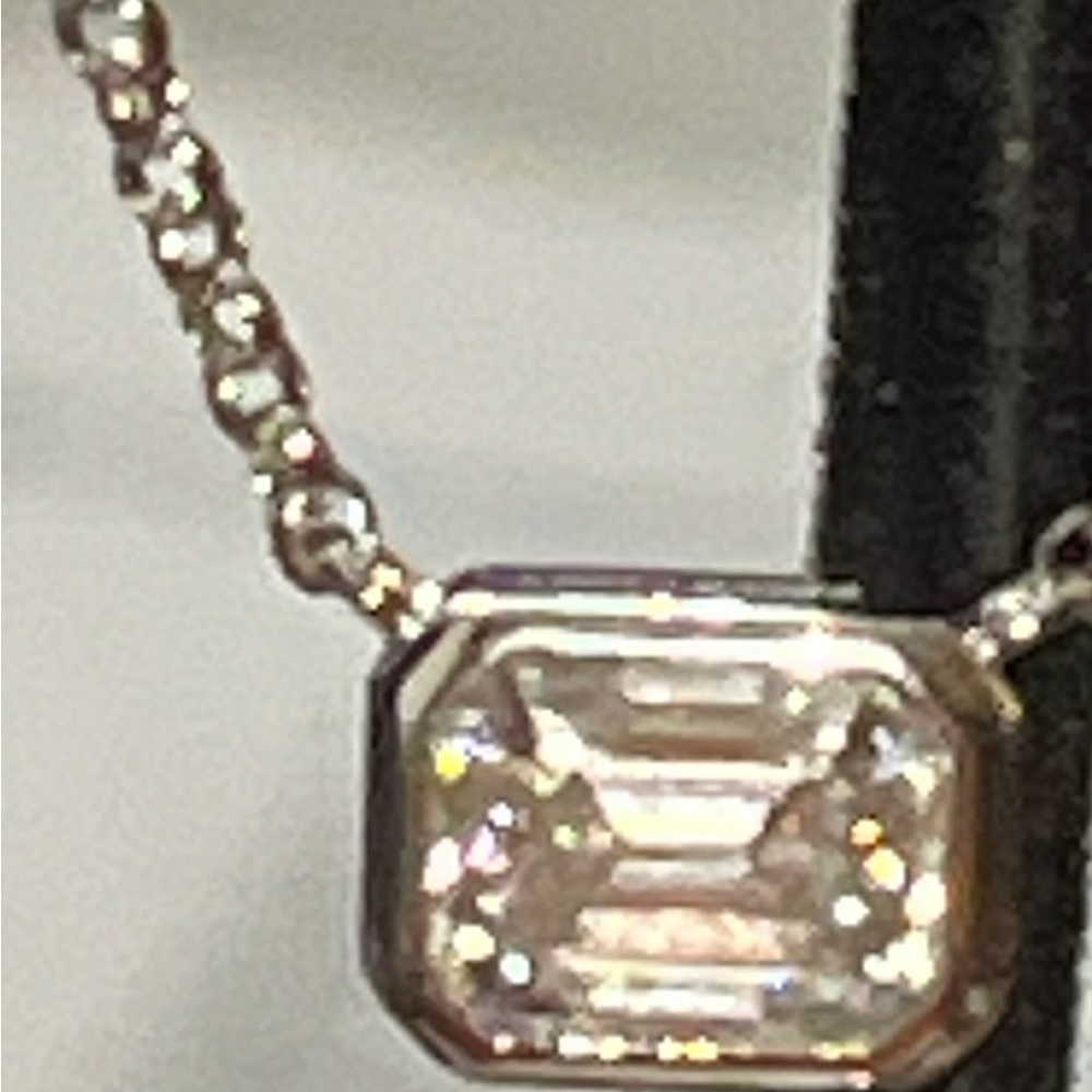 Sterling silver moissanite emerald cut necklace
